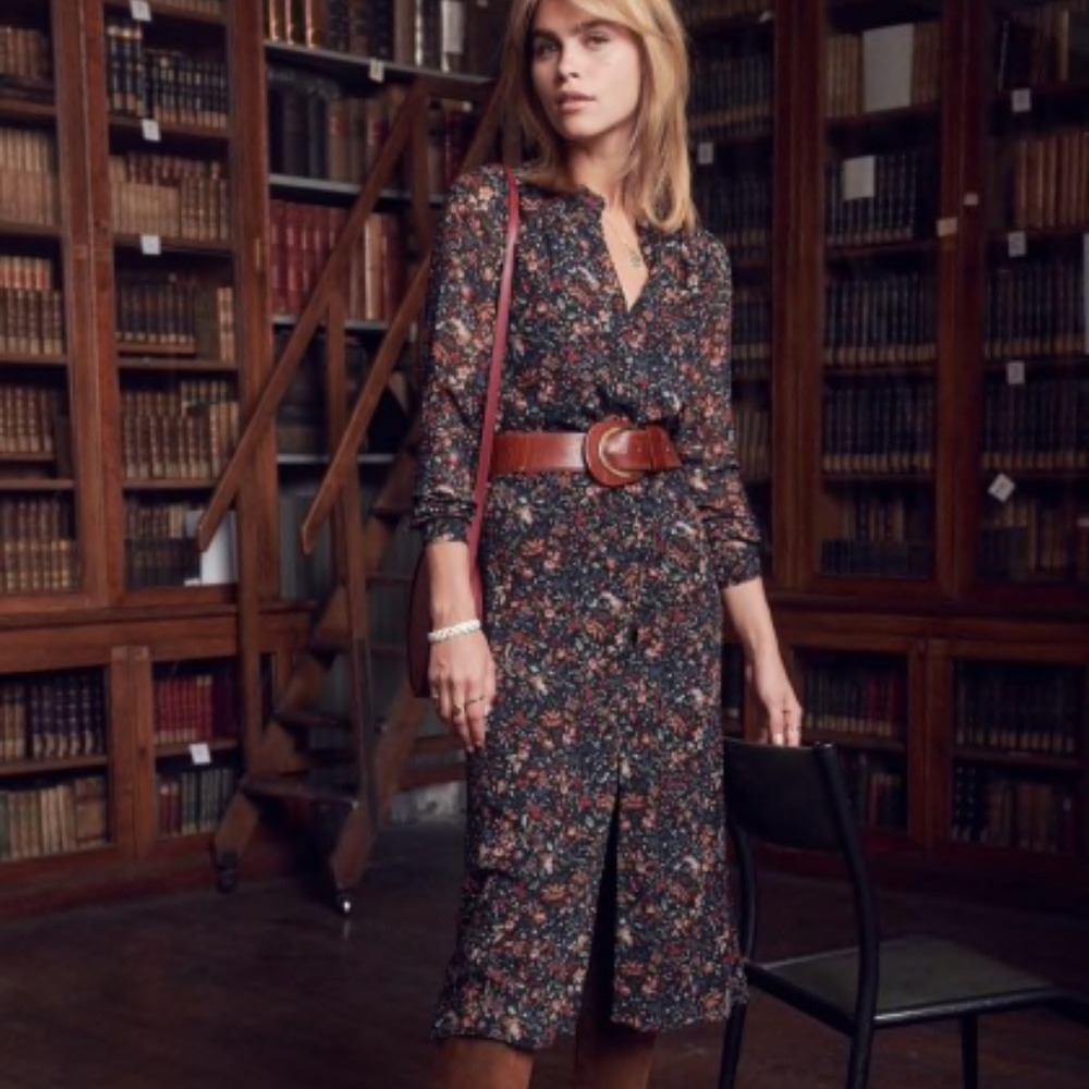 Sézane -- NWT 'Clemence' Black & Floral Midi Dress